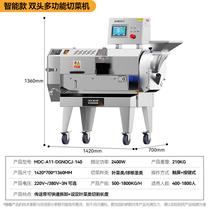 麥大廚商用切菜機多功能雙頭變頻食堂廚房電動葉菜根莖切碎機